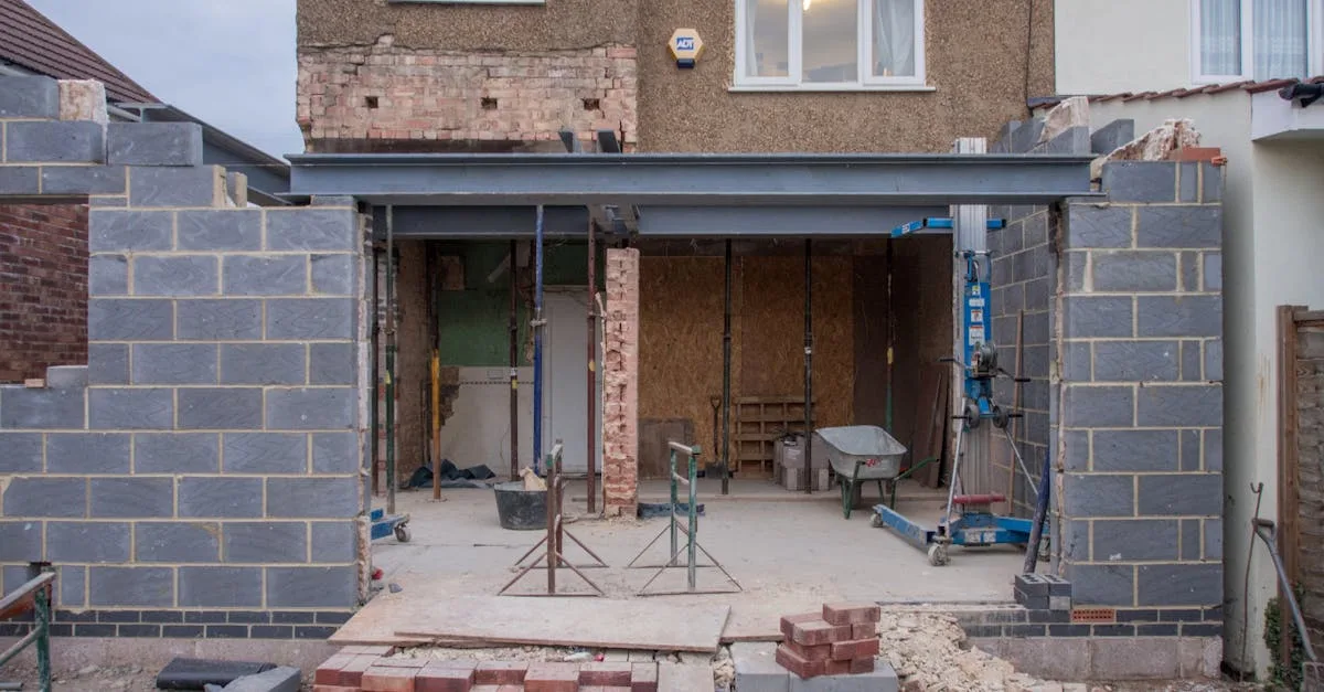 Chantier d'extension de maison en gros oeuvre dans le Nord